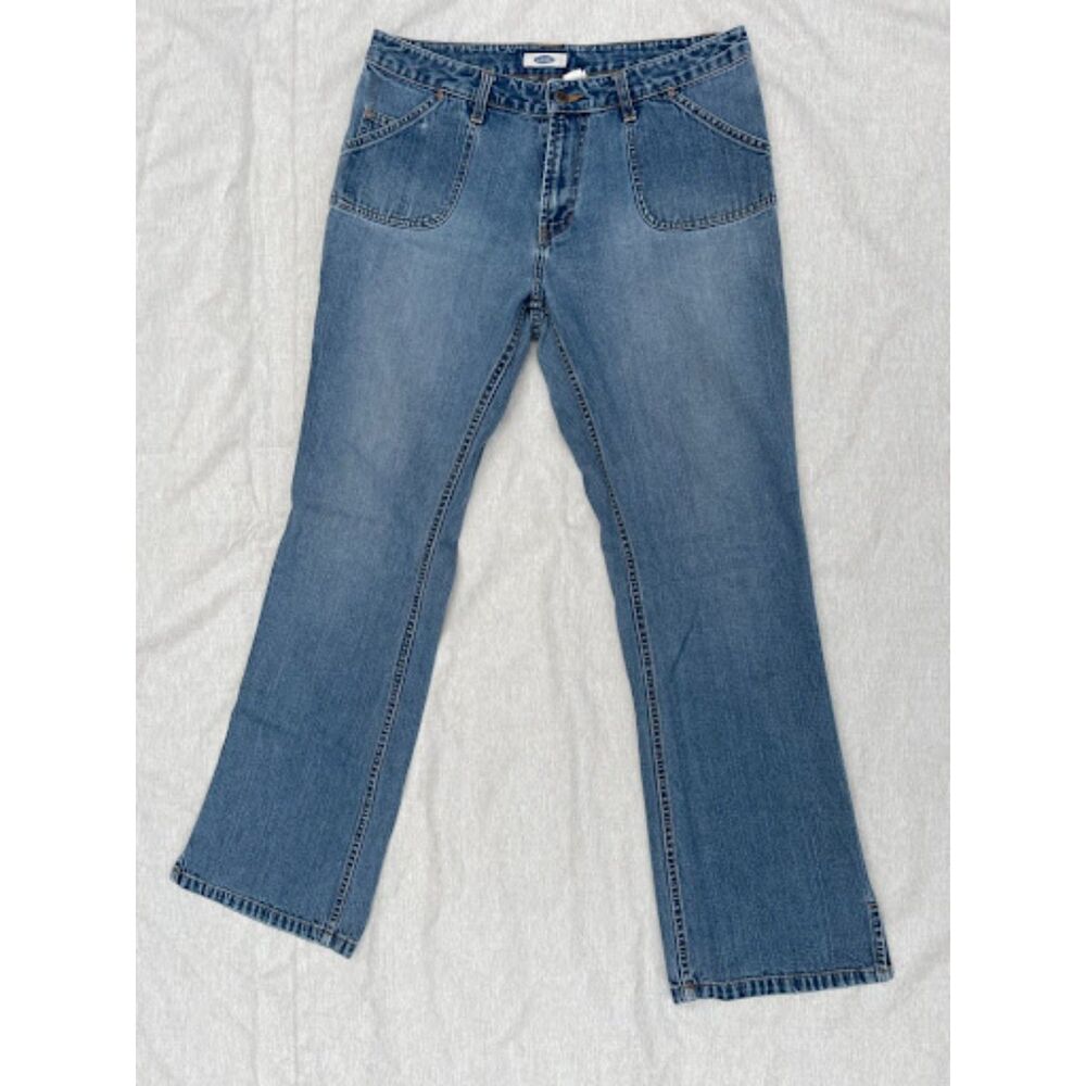 Vintage Y2K Old Navy Low Rise Utility Pocket Flare Jeans Size 12 Mid Wash